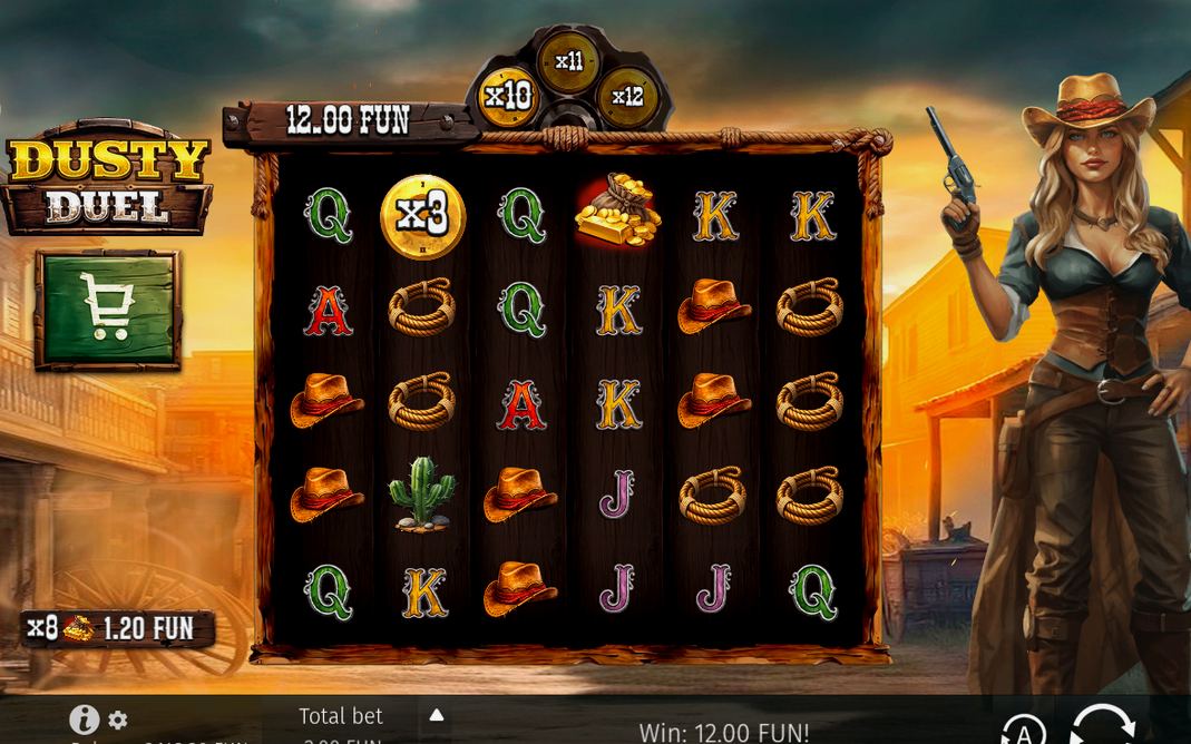 Grundspiel auf dem 6x5-Raster mit Money Bag, Lasso und Kartenwerten